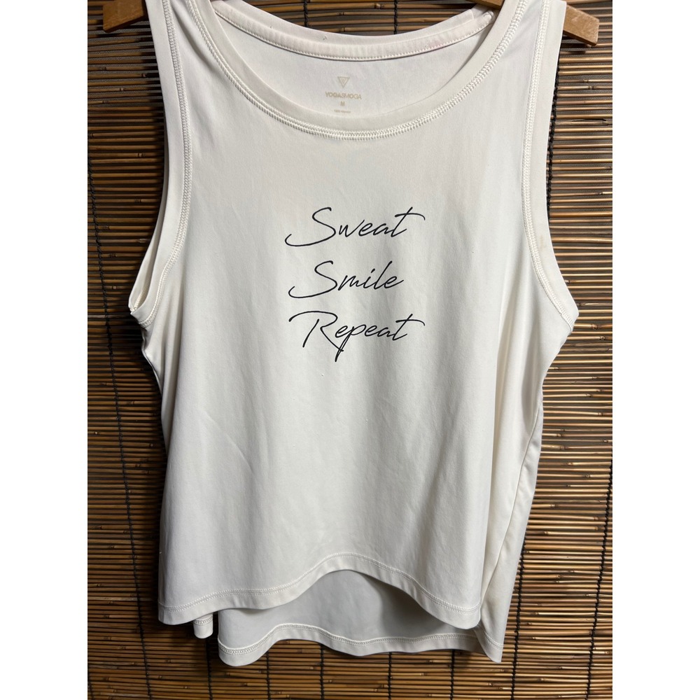 YOGASMOGA Sweat Smile Repeat White Graphic Workout Tank Top Size Medium